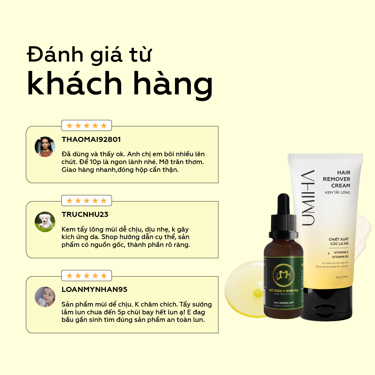 Combo triệt lông Nách vĩnh viễn tại nhà gồm Kem tẩy lông UMIHA 65ml và Mỡ trăn U Minh Hạ 10ml an toàn tiết kiệm tại nhà