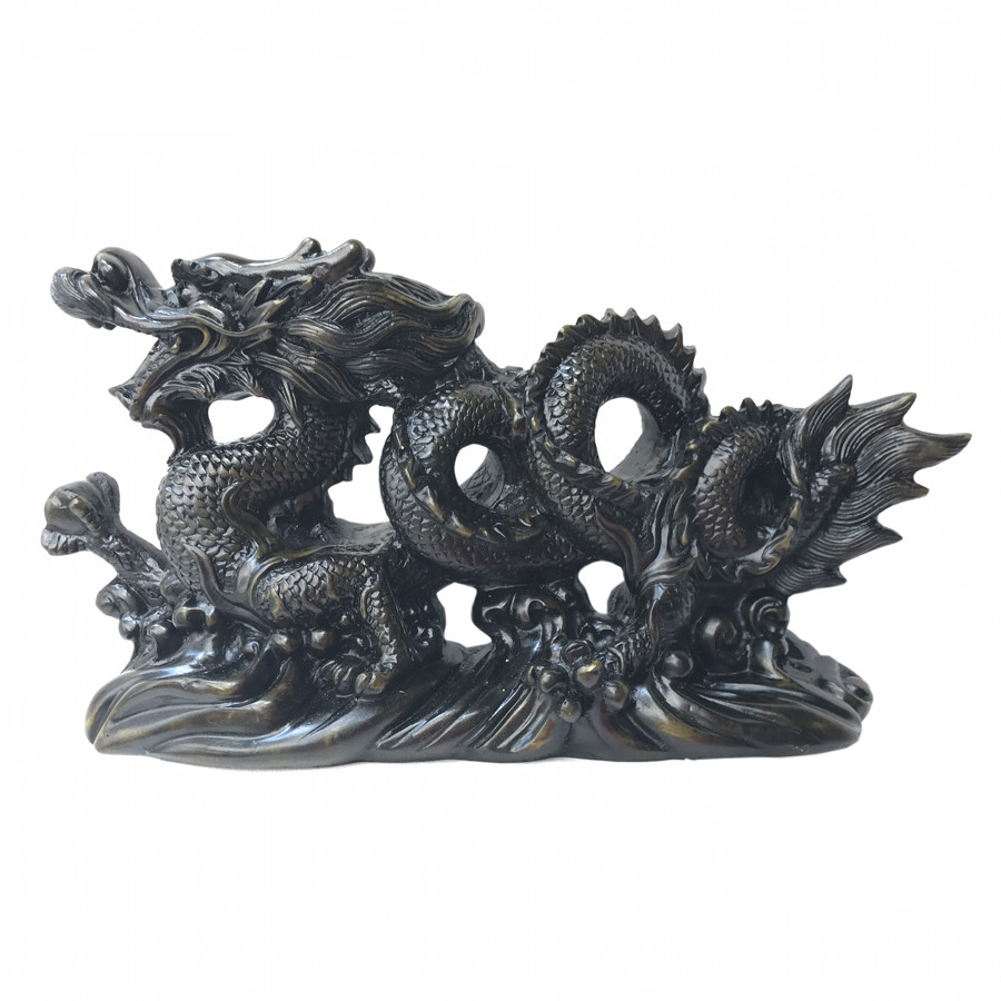 Tượng đá Rồng phong thủy trang trí bàn làm việc mang may mắn cát tường - Dài 26cm - Màu nâu đen