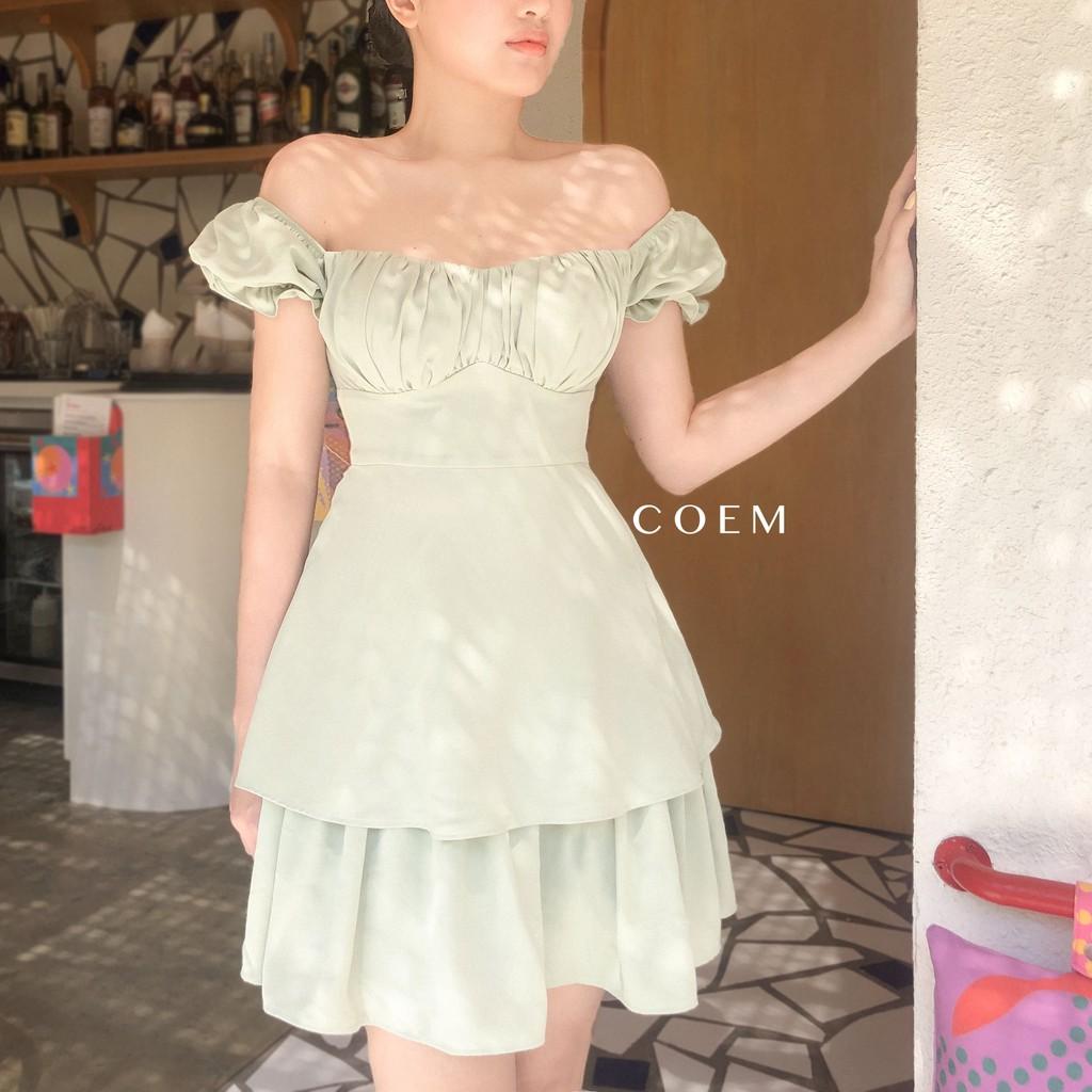 Đầm Ngắn Xòe Bồng 2 Tầng Màu Xanh Bơ kết Hợp Tay Phồng Chất Liệu Lụa Nhung Cao Cấp CO EM Thiết Kế Phù Hợp Mọi Nơi