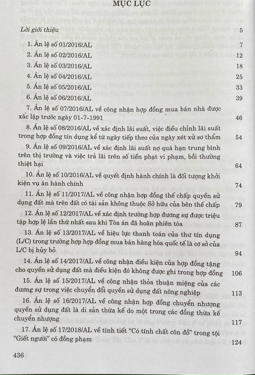 Hệ thống Án lệ Việt Nam (Hiện hành) -Từ Án lệ số 01 đến Án lệ số 56