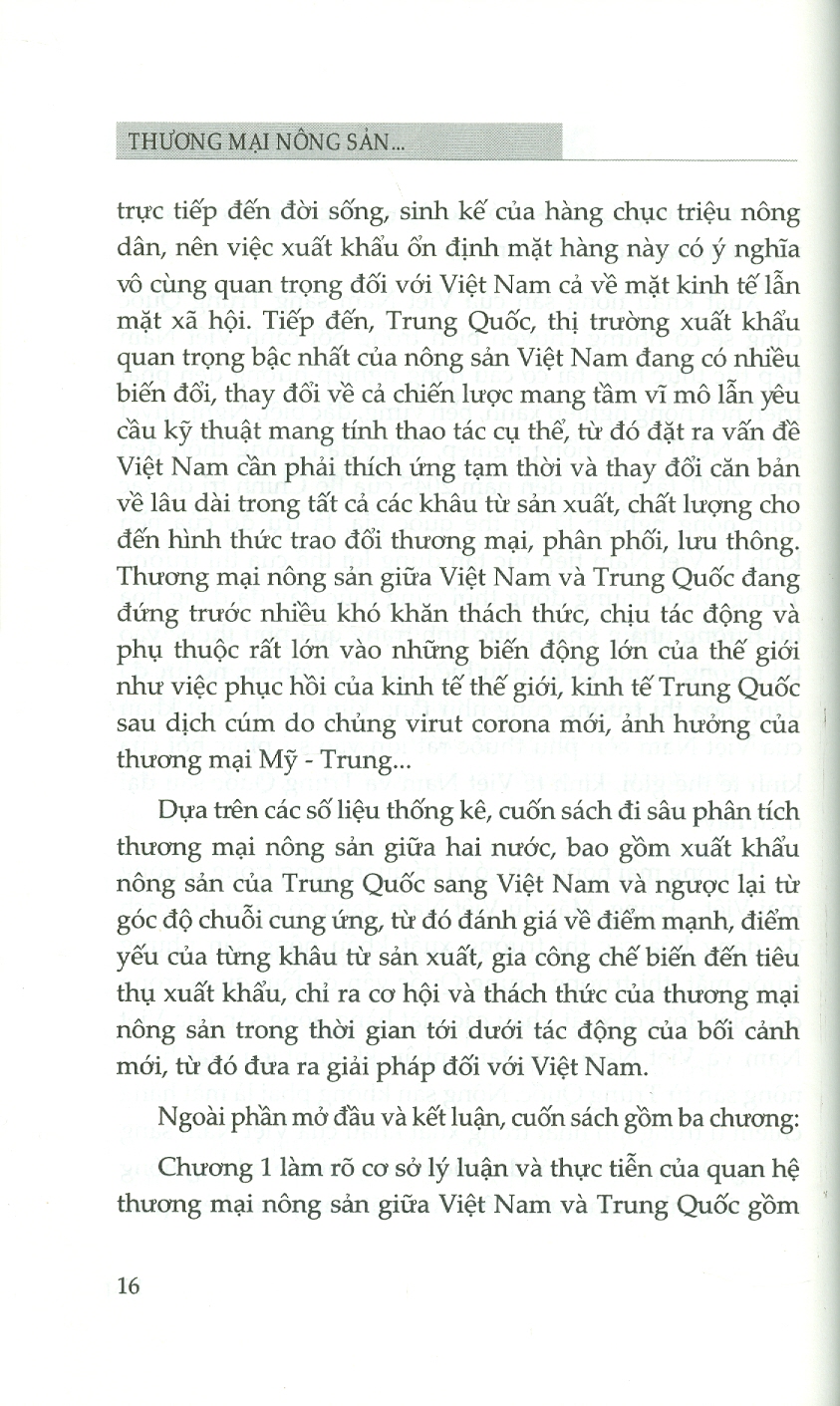 Thương Mại Nông Sản Giữa Việt Nam Và Trung Quốc Trong Bối Cảnh Mới (Sách chuyên khảo) - TS. Nguyễn Thị Phương Hoa (Chủ biên)