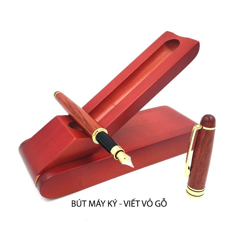 BÚT MÁY KÝ S32F VỎ GỖ HỒNG SẮC, CÓ HỘP ĐỰNG KIÊM ĐỂ BÚT BẰNG GỖ