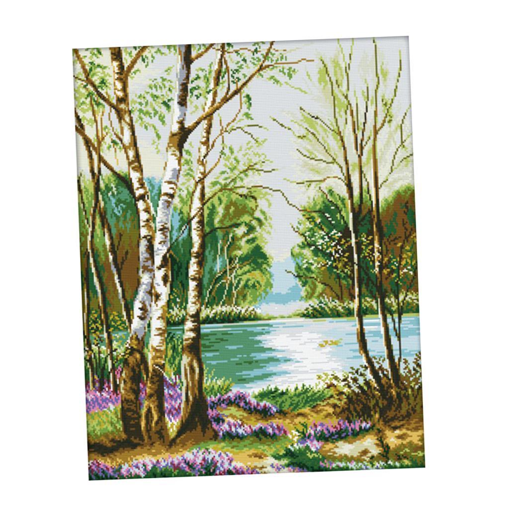 Stamped Cross Stitch Kits 11CT Aida Cloth Embroidery Kits - Forest & Lake