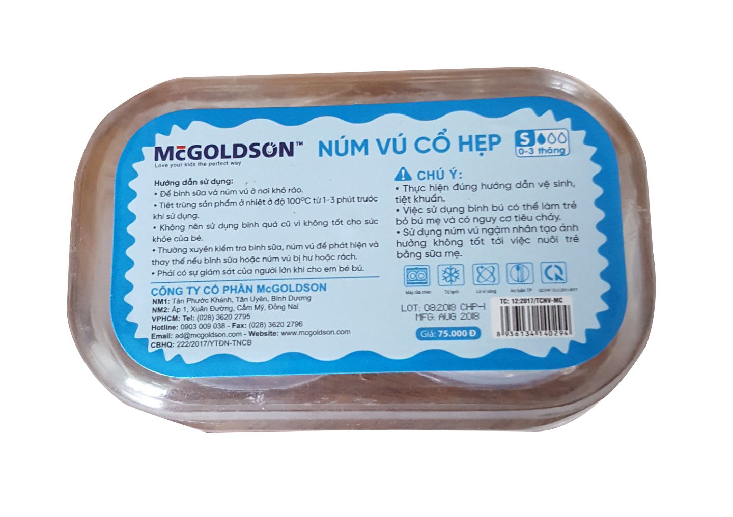 Núm vú cổ hẹp McGoldson Premium (2 cái/Hộp)