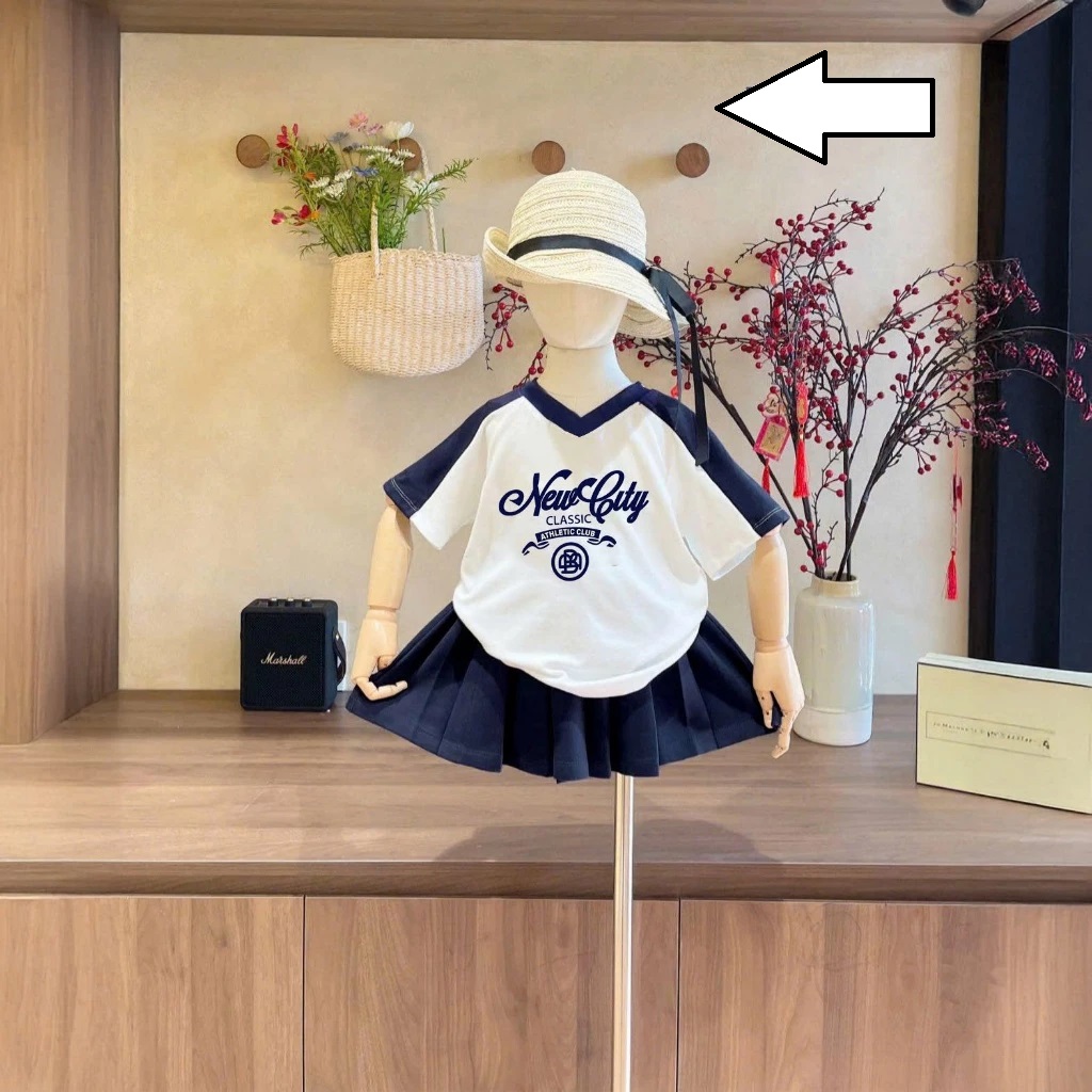 Set Váy Bé Gái Áo Thun Cotton 4C Phối Màu Chân Váy Xếp Ly Kèm Quần Năng Động Cá Tính Từ 12-45kg Dành Cho Bé Gái