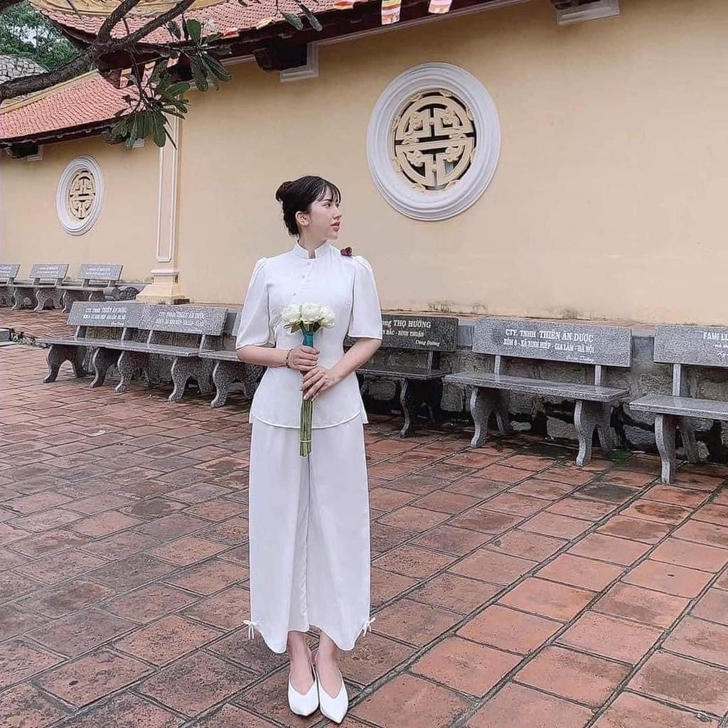 Đồ lam đi chùa cao cấp SJ16 kết cườm thêu bướm cực đẹp