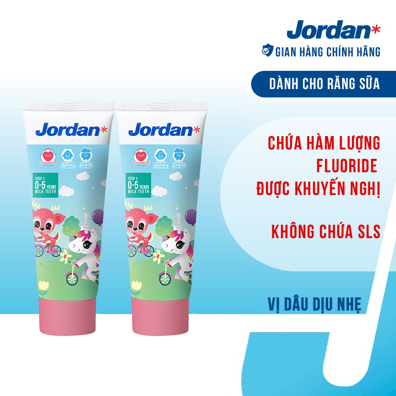 Combo 2 Kem đánh răng cho trẻ em 0-5 tuổi vị dâu Jordan Step 1 - 75g