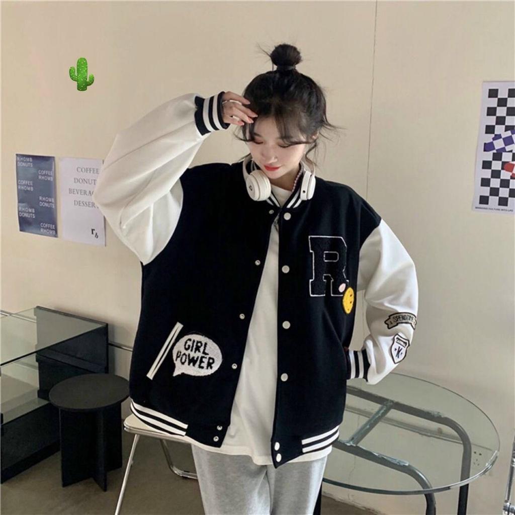 Áo Khoác Bomber Varsity Jacket in chữ R Girl Power cá tính form Unisex