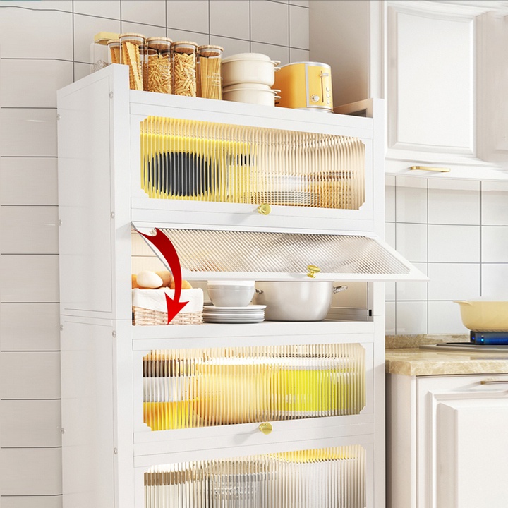 Kệ tủ nhà bếp 5 tầng, 4 ngăn tủ kín, dễ dàng di chuyển với 4 bánh xe
