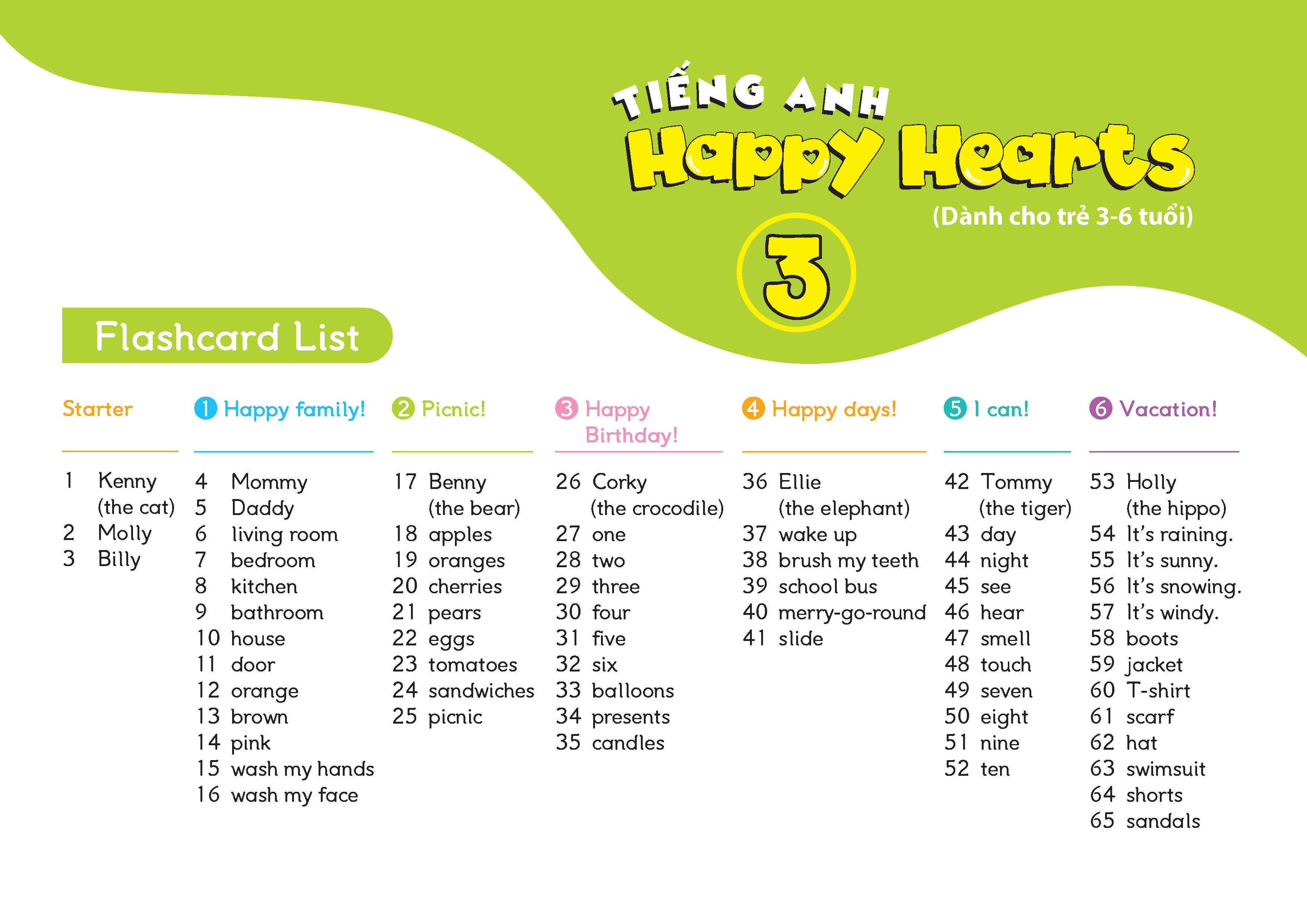 Tiếng Anh Happy Hearts 3 - Flashcards