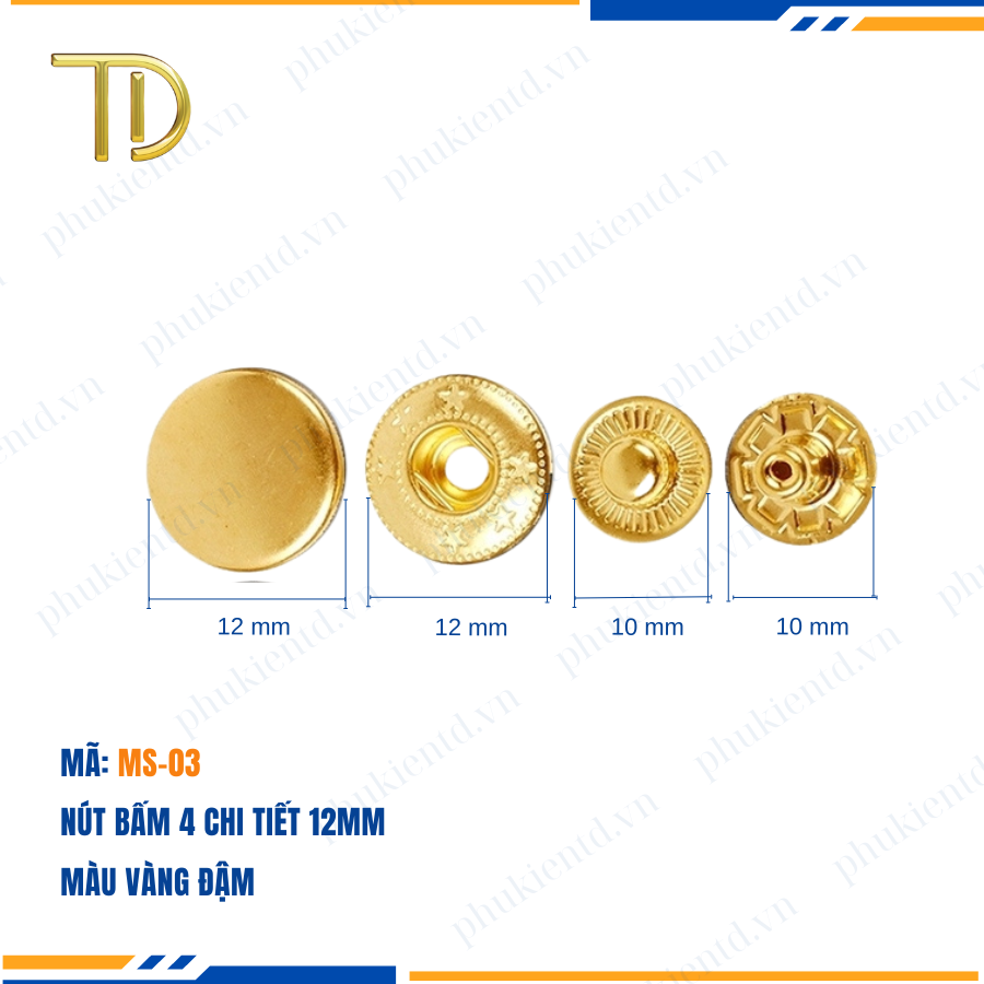 Nút bấm 4 chi tiết, nút bấm túi xách, cúc bấm túi xách 12mm Mạ điện độ bền 5-8 năm
