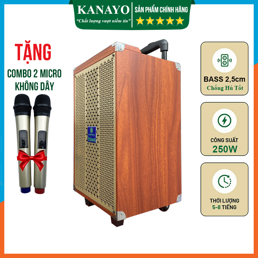 Loa kéo karaoke mini Kanayo K-252 bass 25cm công suất 200W | Hàng chính hãng chất lượng cao | Tặng 2 micro