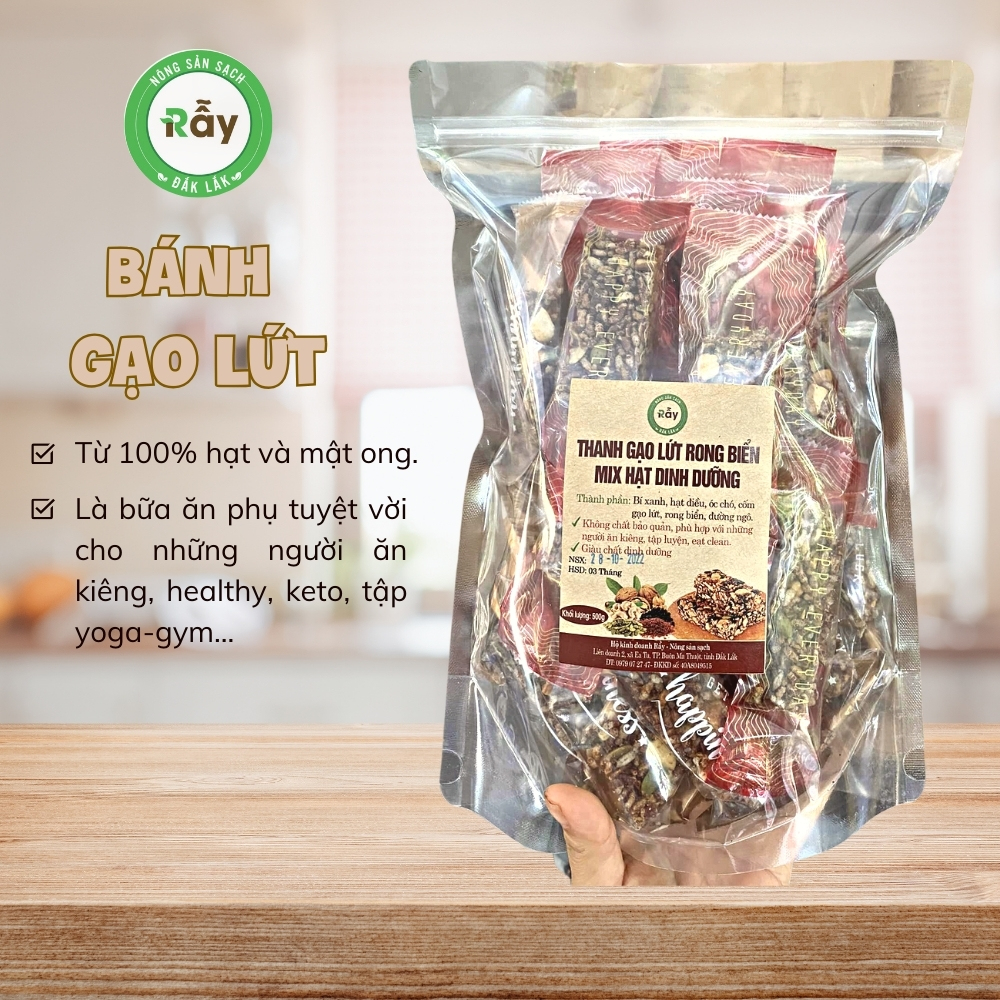 Thanh gạo lứt rong biển mix hạt dinh dưỡng Rẫy nướng siêu ngon, giúp giảm cân an toàn