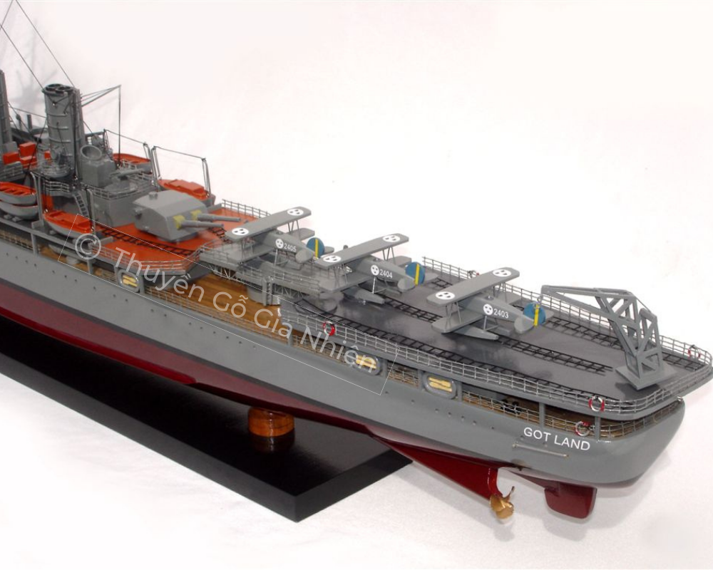 Mô Hình Thuyền Gỗ Phong Thủy Dạng Thuyền Chiến HMS GOTLAND Chính Hãng Hàng Xuất Khẩu Chất Lượng Cao