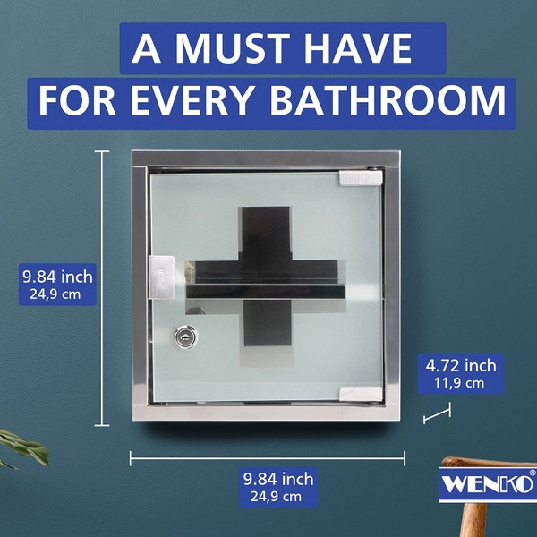 TỦ THUỐC GIA ĐÌNH WENKO Size 25x25x12cm CỬA KÍNH Hàng chính hãng