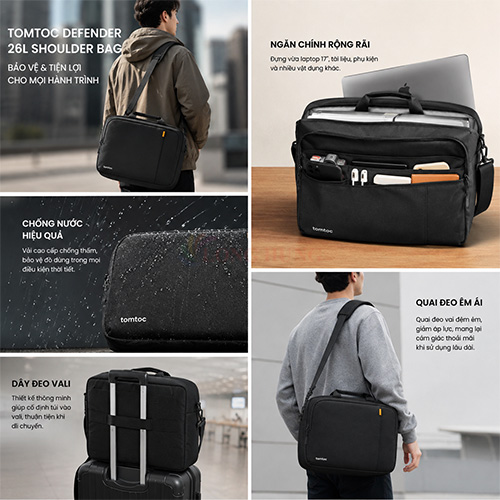 Túi xách chống sốc Tomtoc Defender-A31 Laptop Shoulder Bag MacBook 26L 17.3 inch A31G1D1 - Hàng chính hãng
