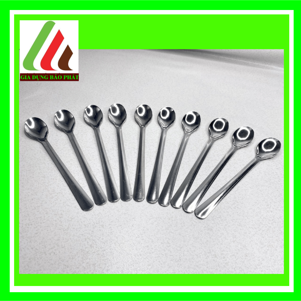 Bộ 10 muỗng / thìa chanh inox đầu tròn đơn giản đẹp dễ thương sáng bóng dày dặn cán dài 19 cm