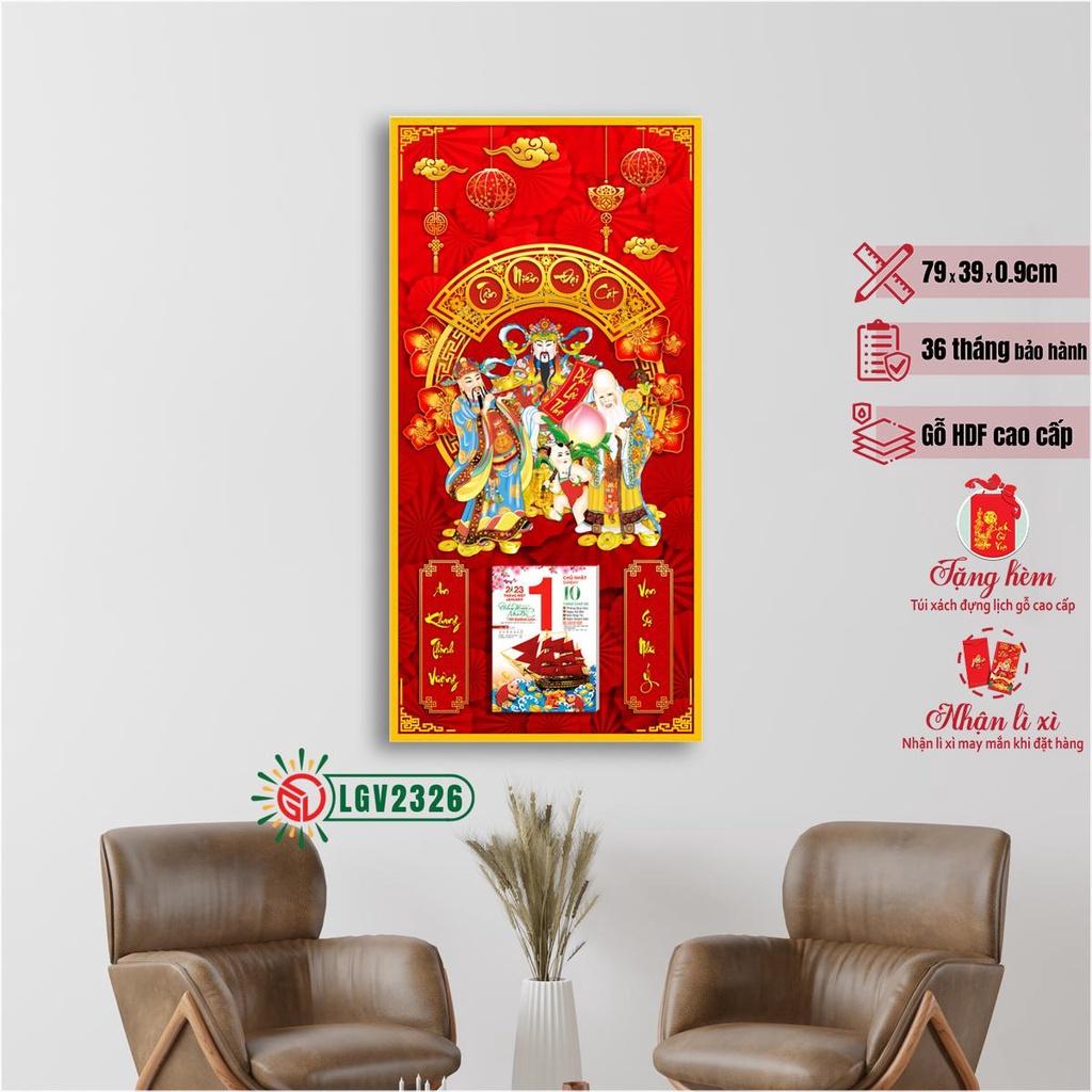 Lịch gỗ treo tường Tam đa Phúc Lộc Thọ - 79cm x 39cm