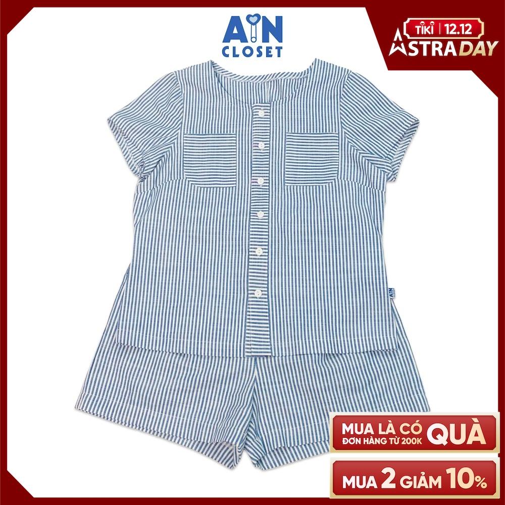 Bộ quần áo ngắn cho mẹ Kẻ sọc xanh linen cotton - AICDMERIPDHT - AIN Closet