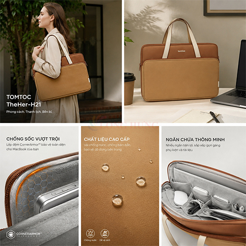 Túi xách chống sốc Tomtoc TheHer-H21 Briefcase Premium Macbook 13/14 inch H21C1 - Hàng chính hãng