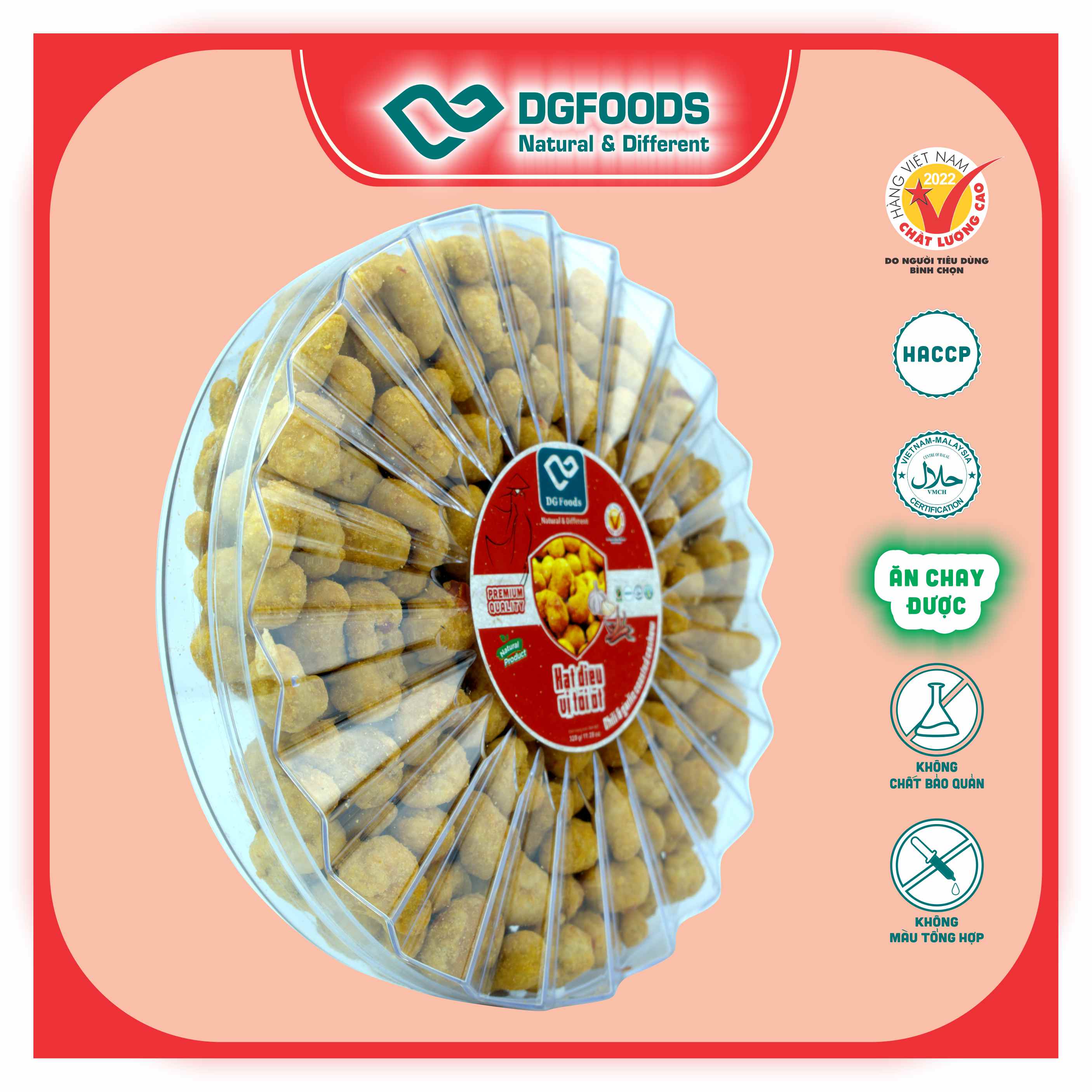 Hạt điều vị tỏi ớt 320g DGfoods/Chili & garlic coated cashew/ HVNCLC,HACCP,HALAL,hạt điều bình phước,đặc sản Cần Thơ