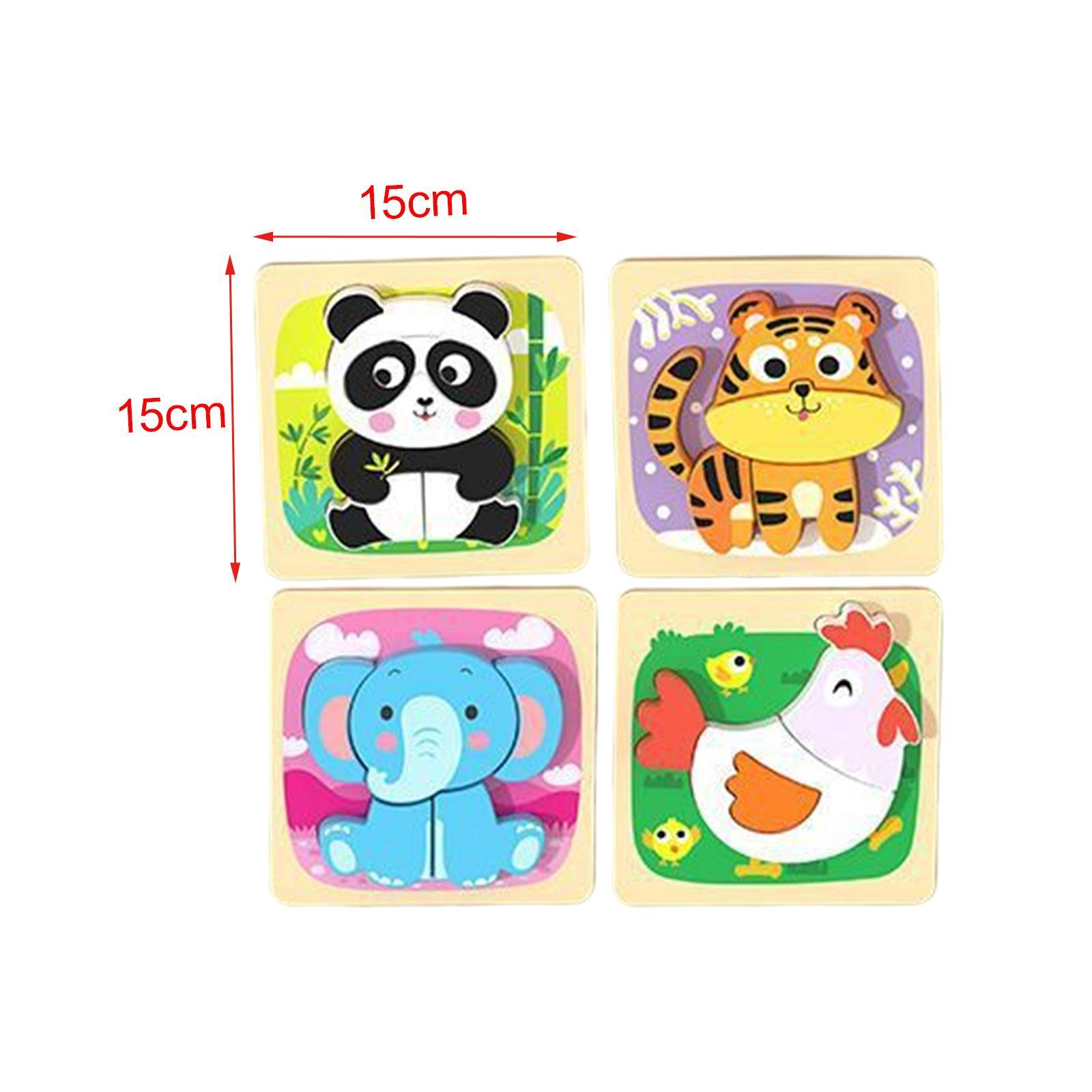 4Pcs Wooden Animal Puzzles with animals Patterns for 2 3+ Year Old Baby