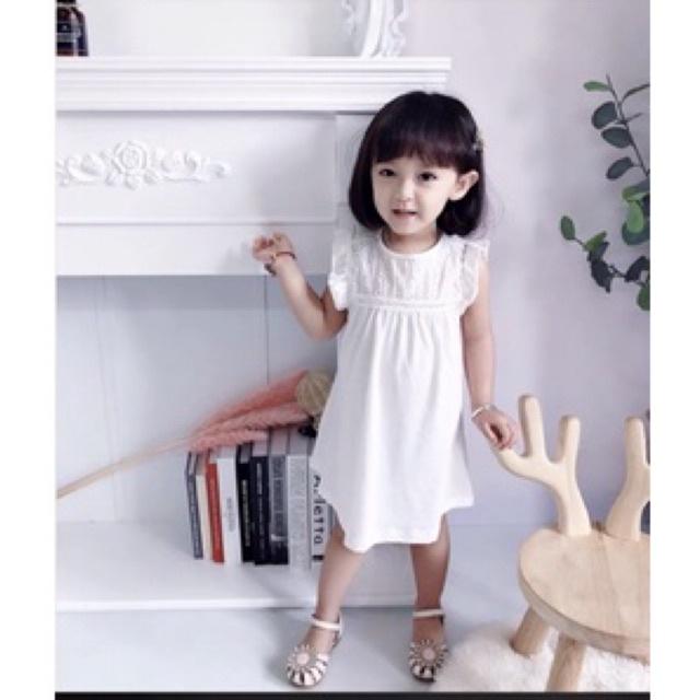 Váy trắng bé gái hè 100% organic cotton hữu cơ tự nhiên cho bé gái 0-6y