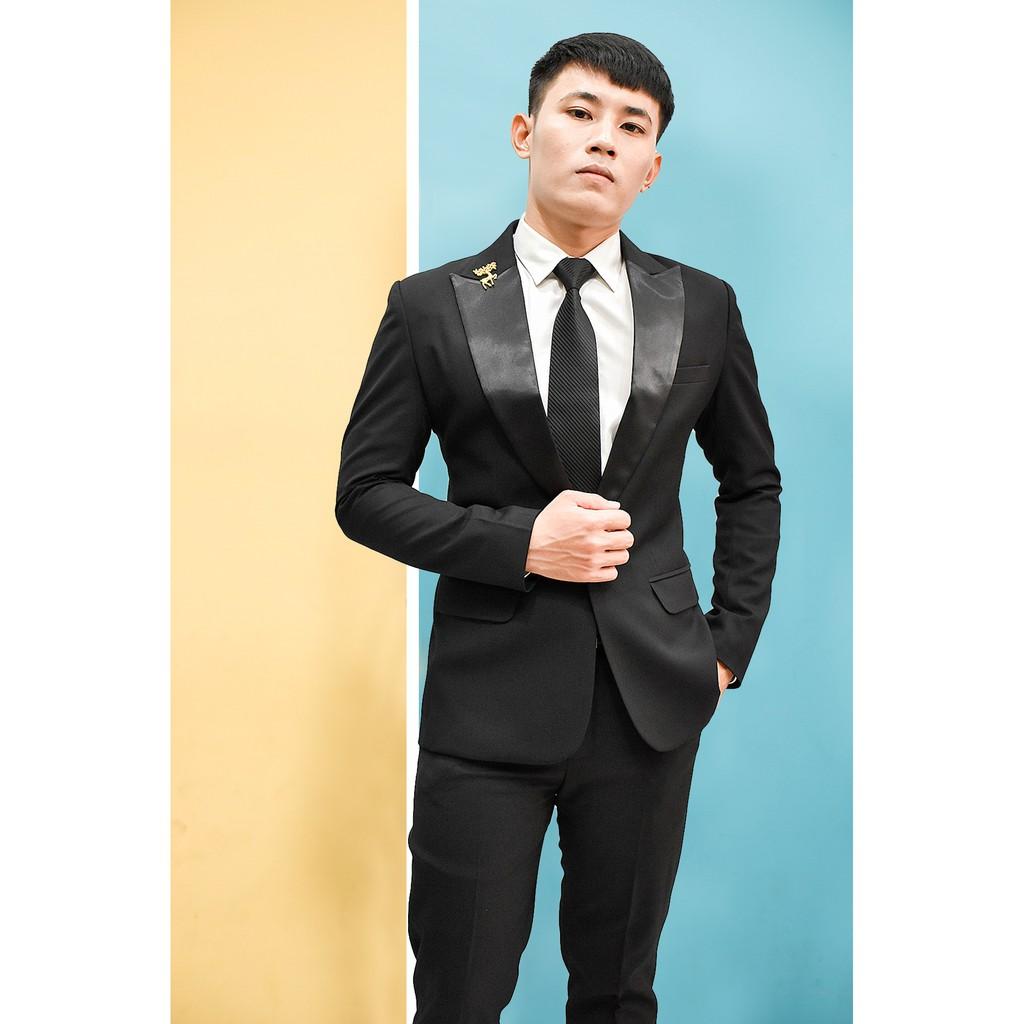 Bộ đen ve phi đen + áo gile đen tặng kèm cà vạt nơ