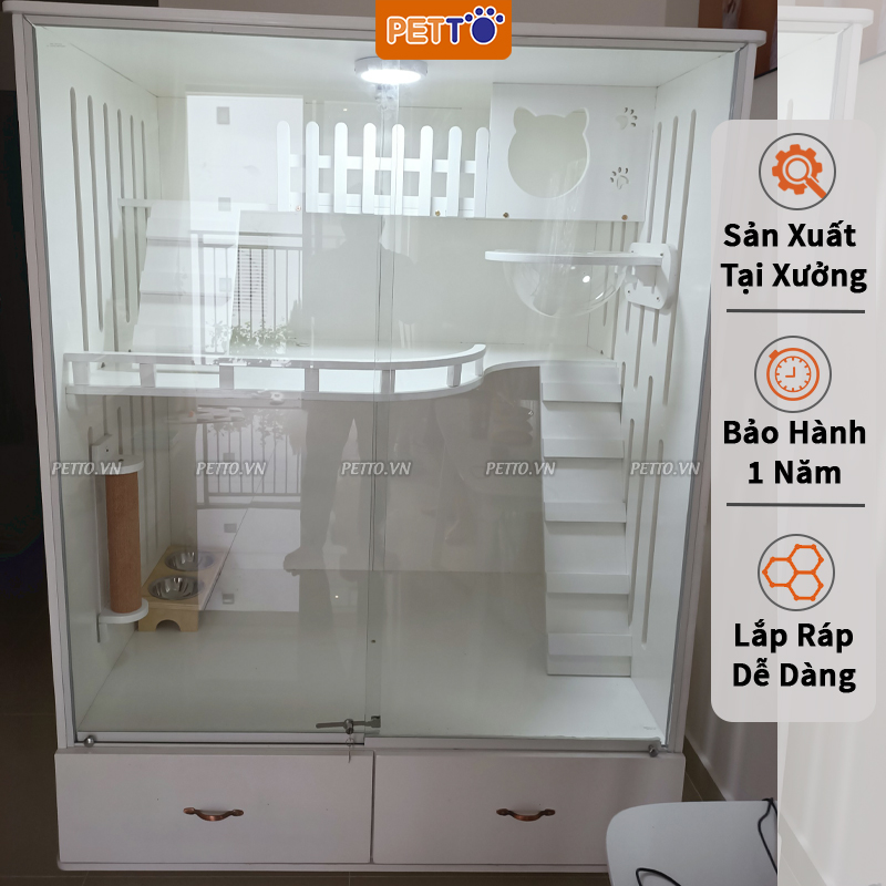 Tủ nuôi mèo - nhà mèo bằng GỖ 3 tầng theo phong cách hàn quốc HIỆN ĐẠI dành cho 2-3 bé mèo sản xuất tận xưởng CC051