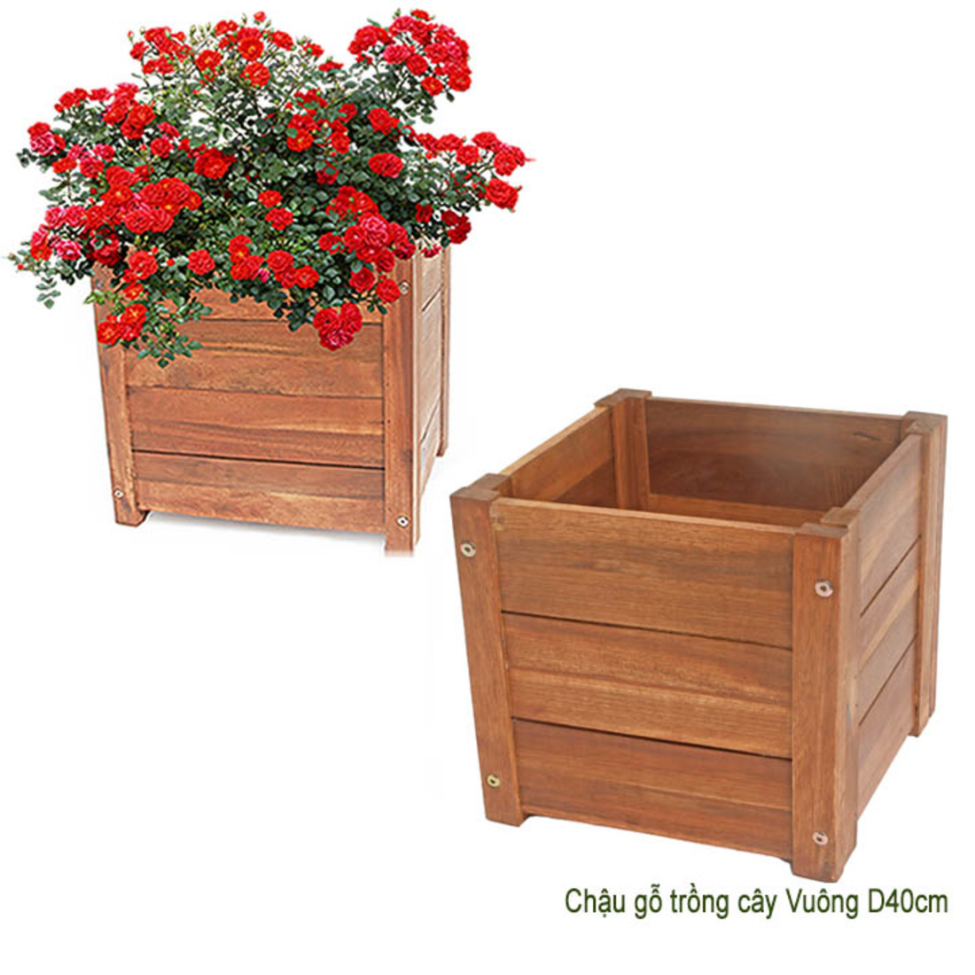 Chậu gỗ trang trí nội thất ban công Greenhome chịu nước tốt- màu gỗ tự nhiên- D40xR40xC40cm - xếp gọn dễ dàng vận chuyển và lắp đặt- chắc chắn, độ bền lên đến 2 năm