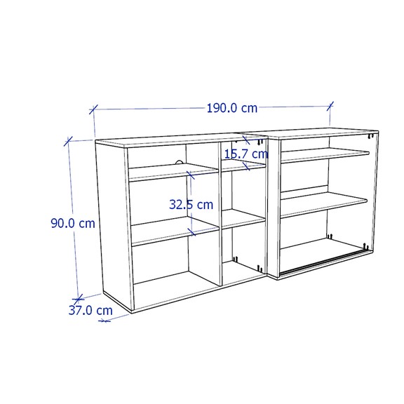 SOSIA, Tủ cửa lùa kèm kệ 3 tầng STO_075, 190x47x90cm