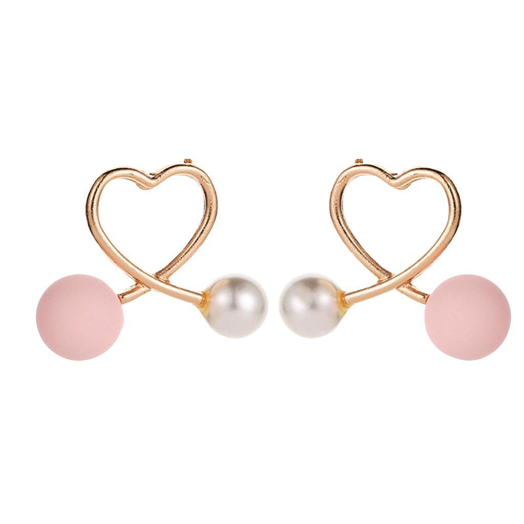 Cross Peach Heart Faux Pearl Sweet Style Stud Earrings Women Jewelry Gold