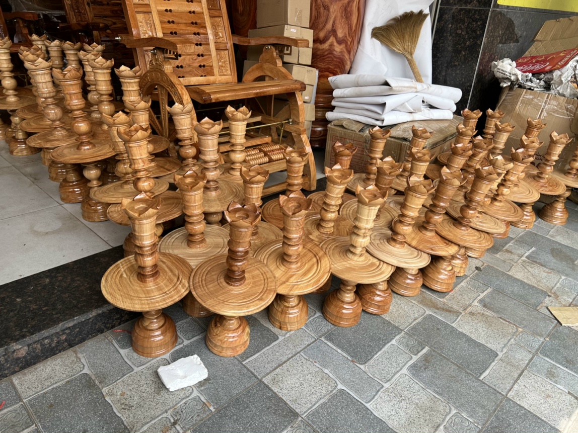 Cặp chân đèn cầy gỗ gõ,cặp chân đèn nến tự nhiên cao 70 cm