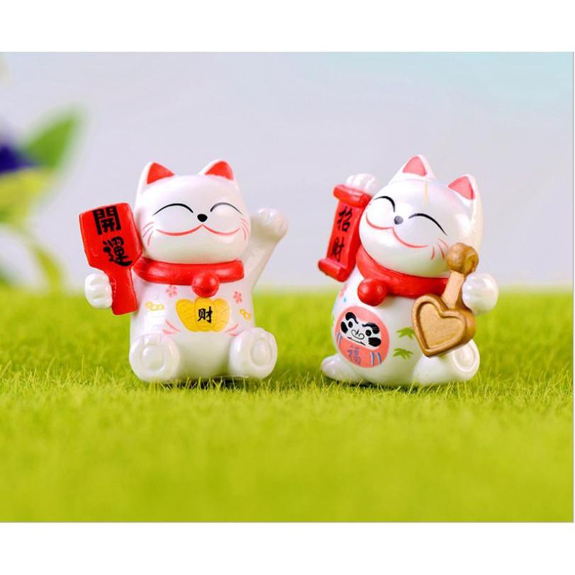 Mô hình mèo thần tài may mắn Maneki Neko làm tiểu cảnh terrarium trang trí Tết/ mô hình trang trí quà tặng trang trí