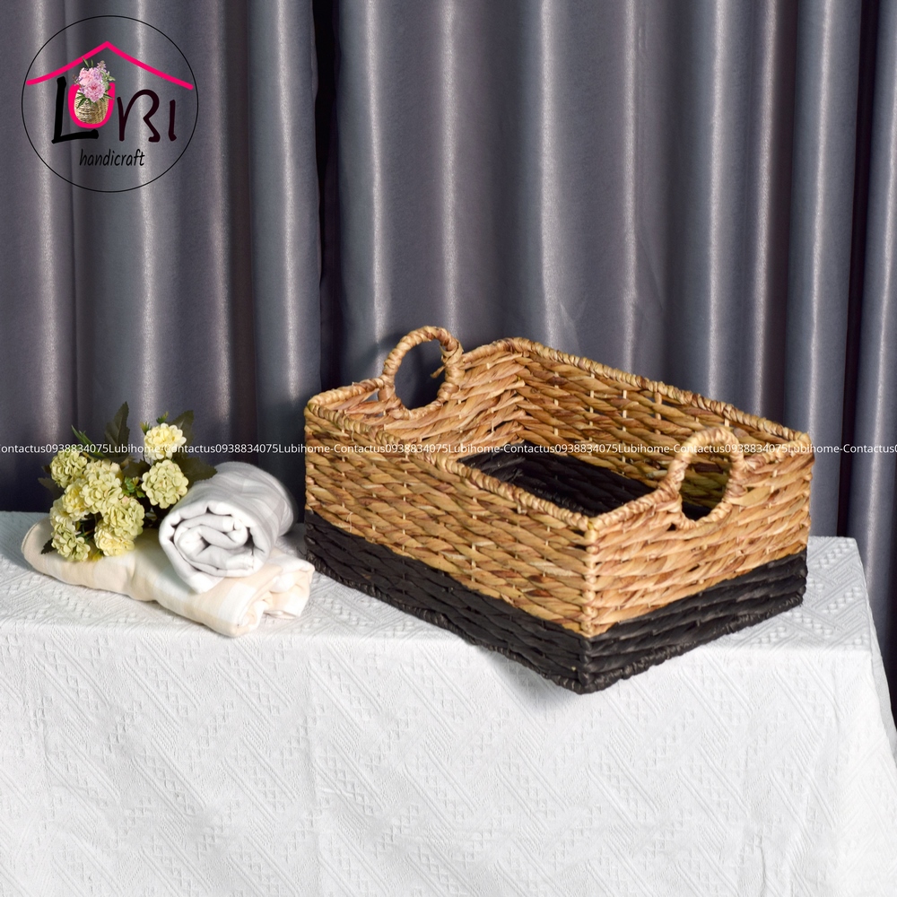 Lubihandicraft - Sọt đựng đồ đan lục bình bầu đáy mix màu tự nhiên và đen - mộc mạc