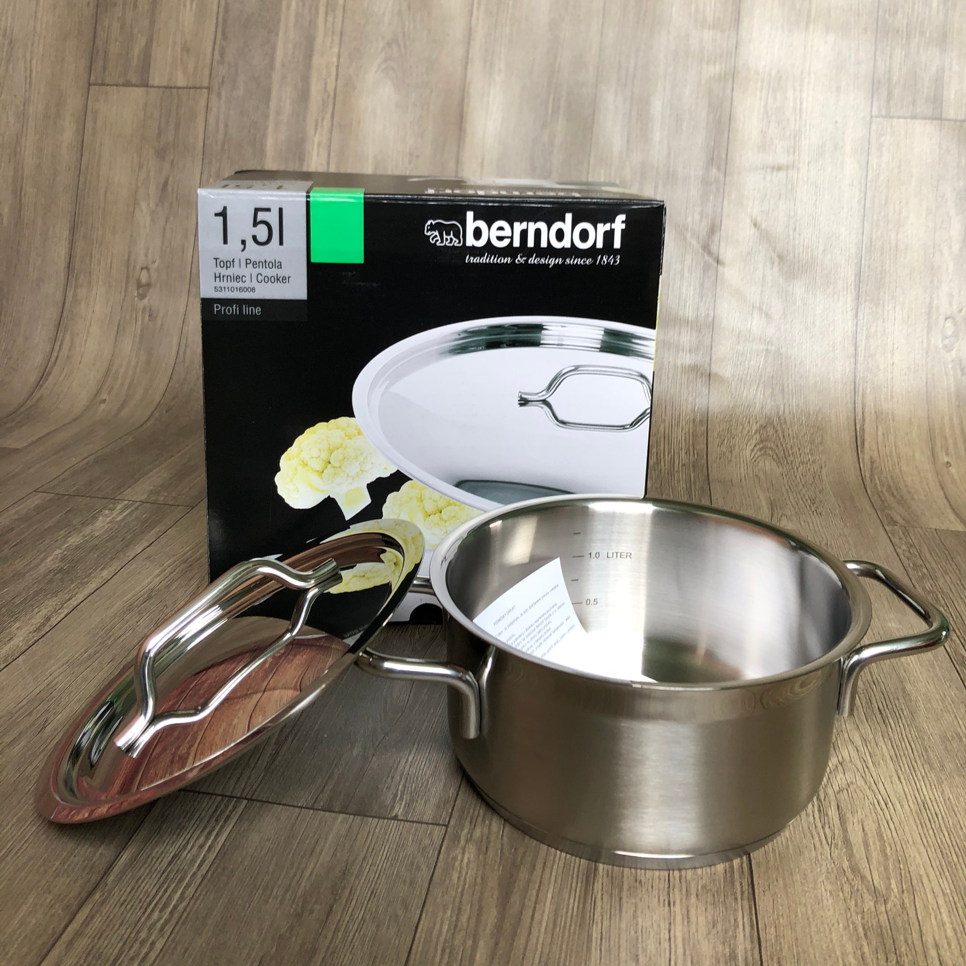 Soong Nồi Inox Cao Cấp Đáy từ 3 Lớp Thân Cao 2 Lớp Nắp Inox 16x8cm 1.5lL Berndorf Sandrik - Stainless Steel Casserole with Lid