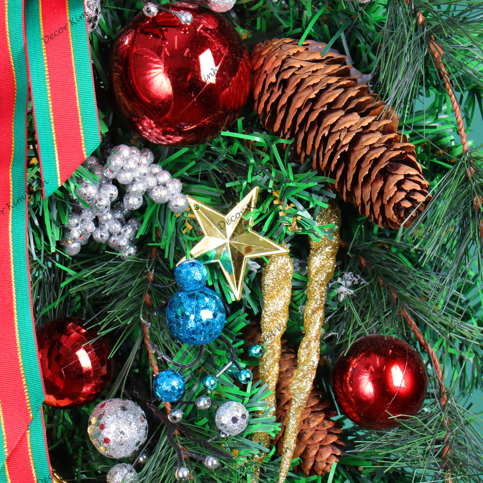 Dây Treo Chùm Thông CT08 Chùm Thông Merry Nơ Sọc Đỏ Trang Trí Noel Kèm đèn