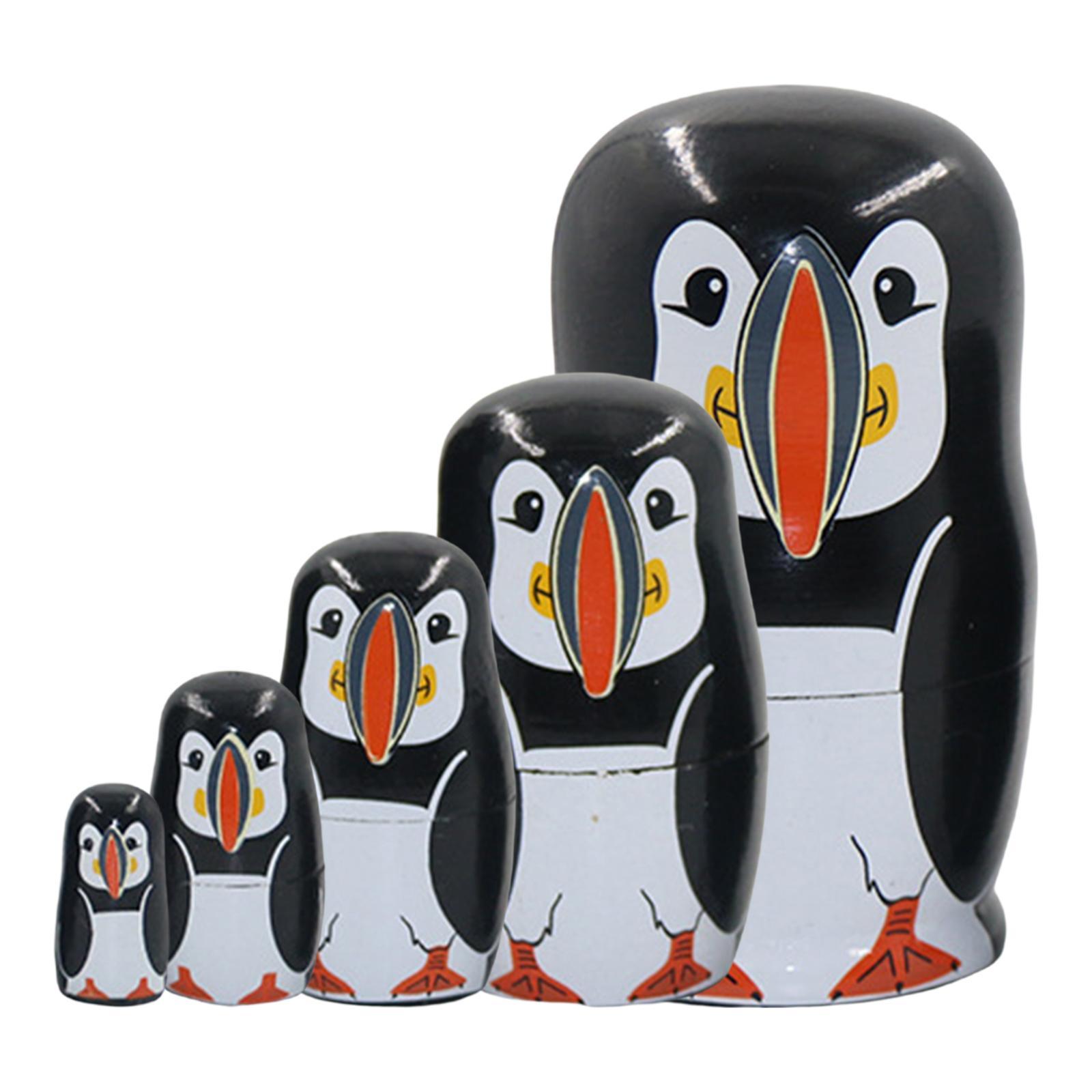 Cute Penguin Russian Nesting Dolls Matryoshka Stacking Toy 5 Pieces Colorful