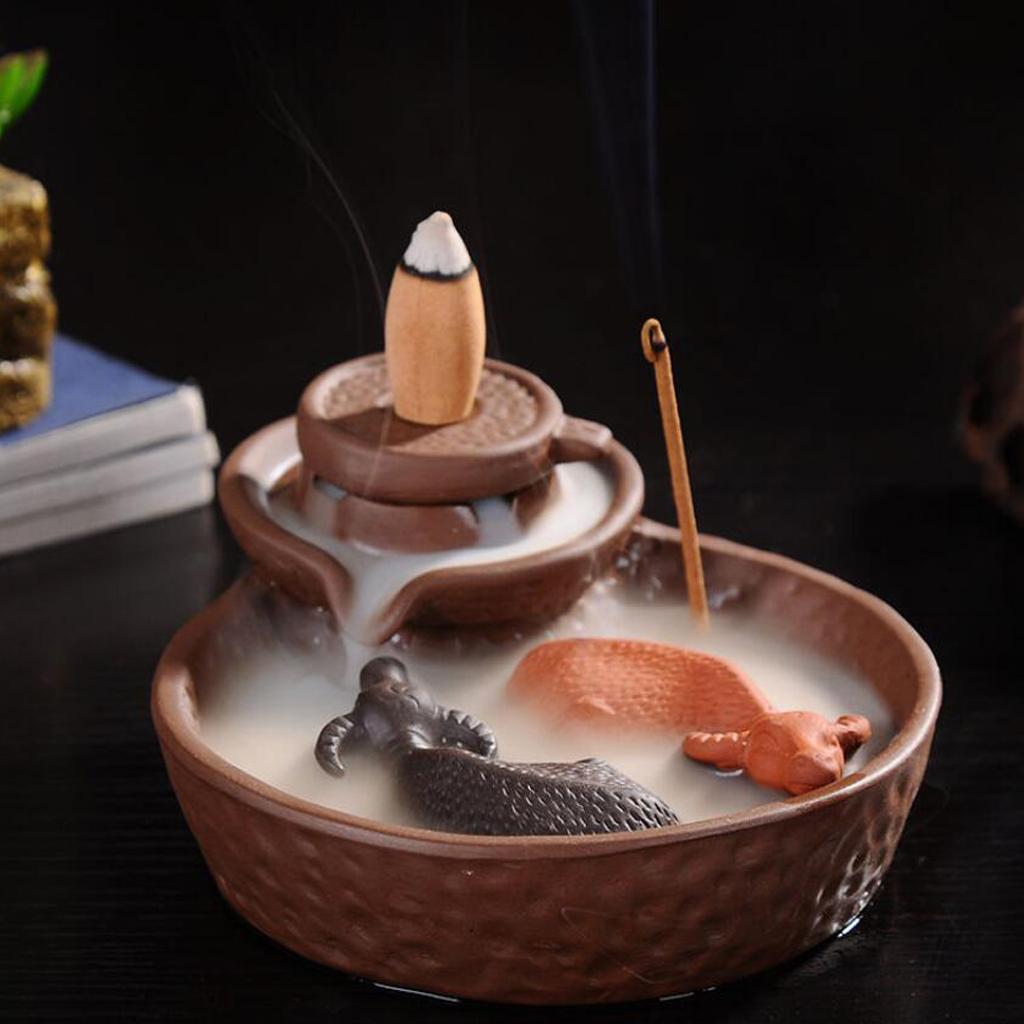 Incense Burner Backflow Censer Holder With 70pcs Sandalwood Incense Cones