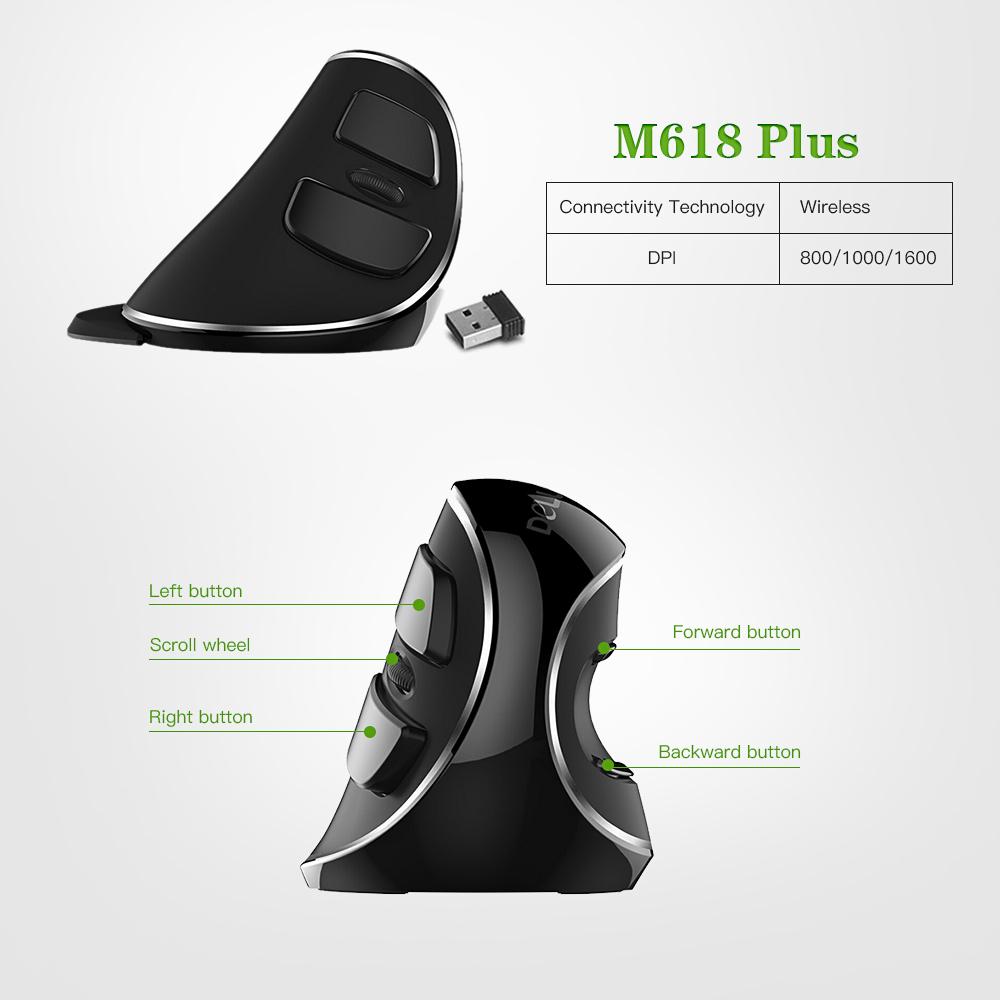 Chuột quang di động không dây Delux M618 Plus 2.4G Blue Light với Bộ thu USB 800/1000/1600 DPI 3 cấp độ