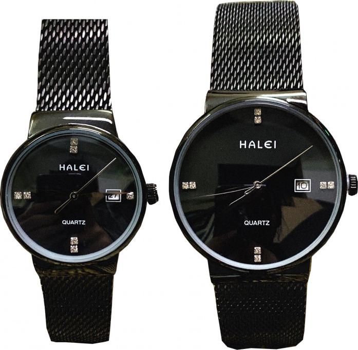 Cặp Đồng Hồ Nam Nữ Halei HL8024 full đen (Tặng pin Nhật sẵn trong đồng hồ + Móc Khóa gỗ Đồng hồ 888 y hình)