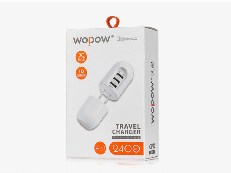 Cóc sạc thông minh Wopow A31 3 cổng USB - Hàng chính hãng