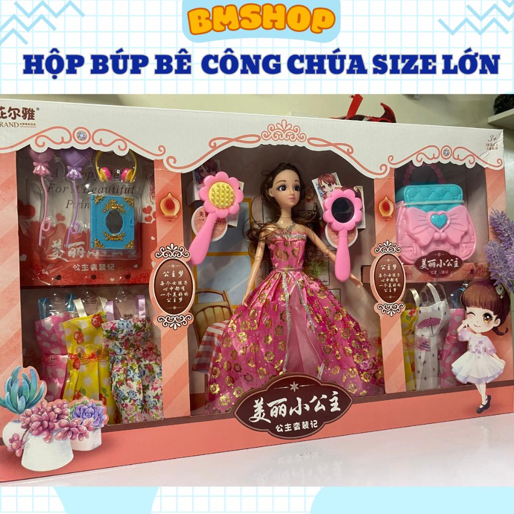 Búp bê công chúa, búp bê barbie hộp siêu lớn 56x34cm gồm 06 váy, trang sức và phụ kiện cho bé gái