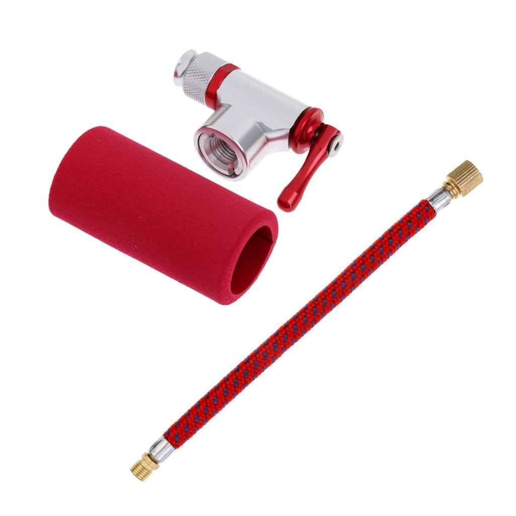 Bicycle CO2 Air Pump Mini Portable Cycling Mountain Bike Tire Pump Inflator Dual Head and 16.5cm Pump Extension Hose