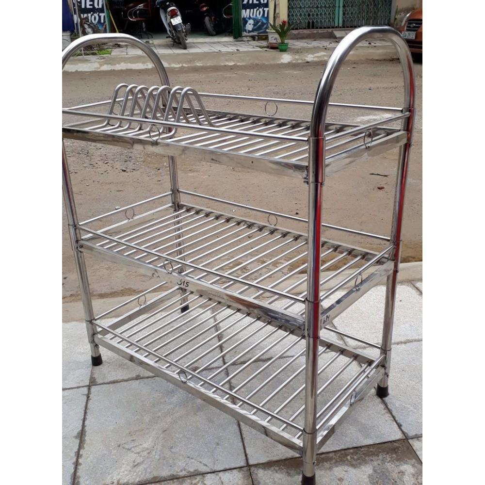 Kệ inox ống 3 tầng để bát đĩa 73×65×33cm - Gia dụng Dũng Hà