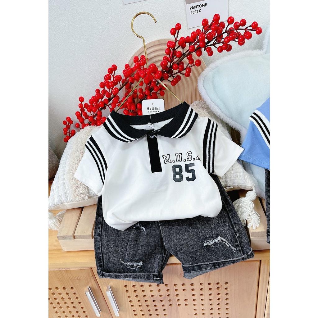 Set Bé Trai Áo Cổ Trụ Cao Cấp Cotton 4 Chiều Quần Jeans Bò Cho Bé Trai