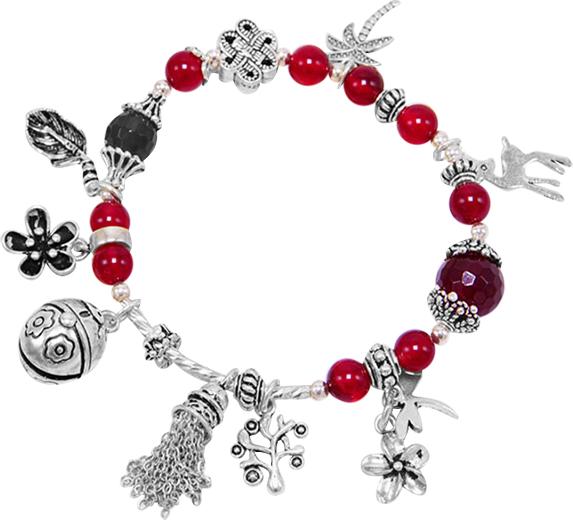 Vòng Tay Phong Thủy Đá Mã Não Đỏ Charm Bạc