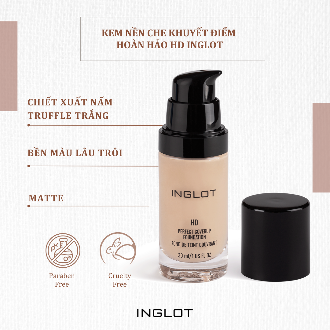 Kem nền lâu trôi, che phủ tốt HD Perfect Coverup INGLOT