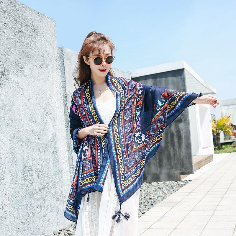 Khăn Choàng Quàng Cổ Boho Họa Tiết Thổ Cẩm Vintage - Chất Liệu Cotton - Size:90x180cm - Mã KC014