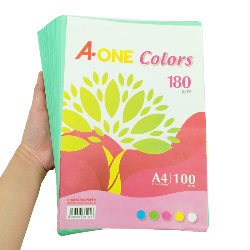 Giấy Màu Bìa Thái A-One A4 180gsm - Mẫu 3 - Xanh Lá